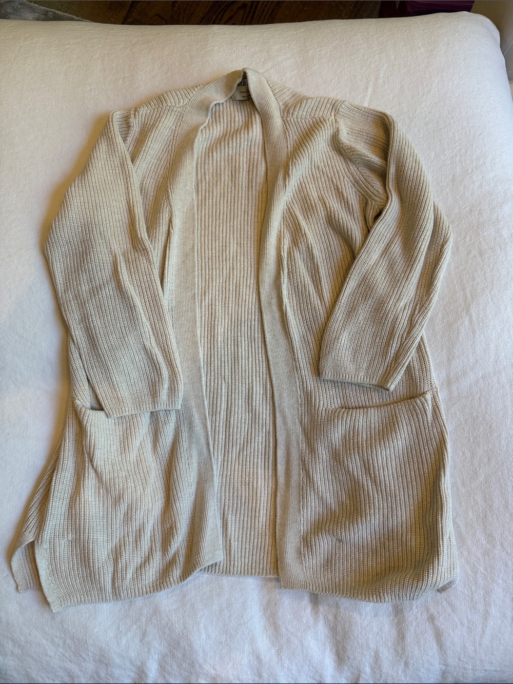 Open-Front Cream Ribbed Women's Cardigan Sweater